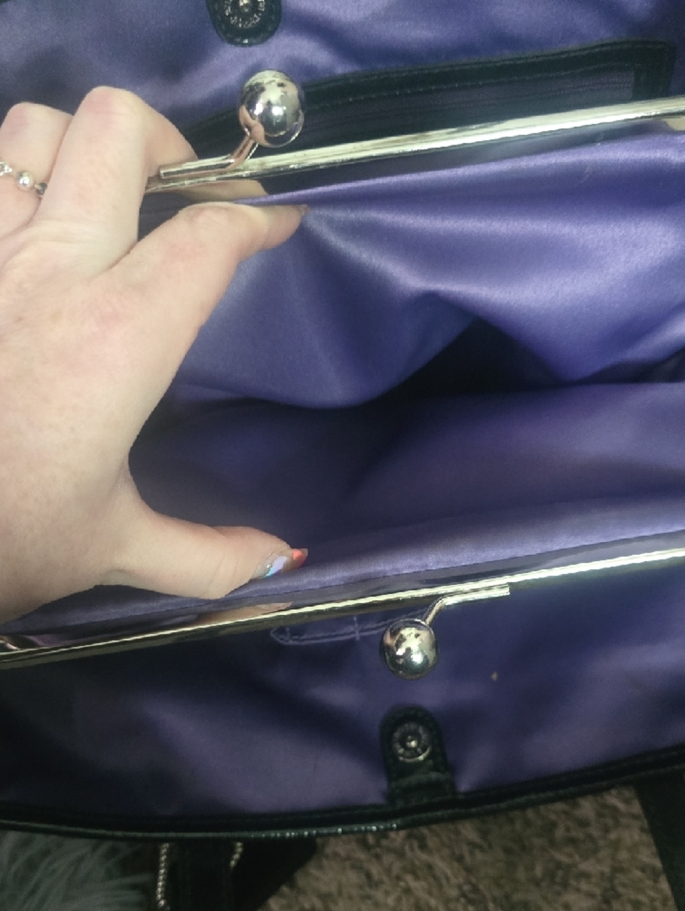 Coach Poppy Black & Purple Pop Graffiti Glam Kisslock Shoulder Bag (EUC)🖤💜🖤 - Picture 10 of 12
